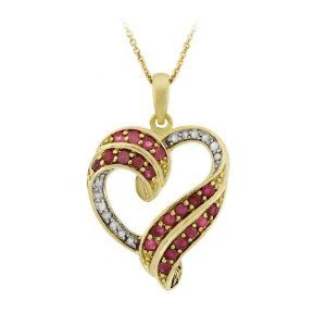 18 Karat Gold über Sterling Silber 1 / 8 Karat Diamant & Ruby Open Heart Kette