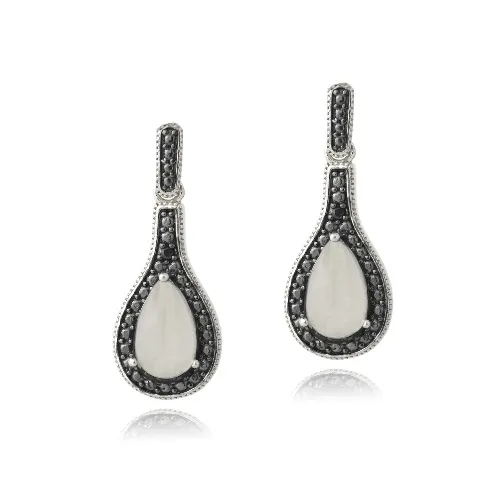 Sterling Silver Moonstone & Black Diamond Accent Teardrop Dangle Ohrringe