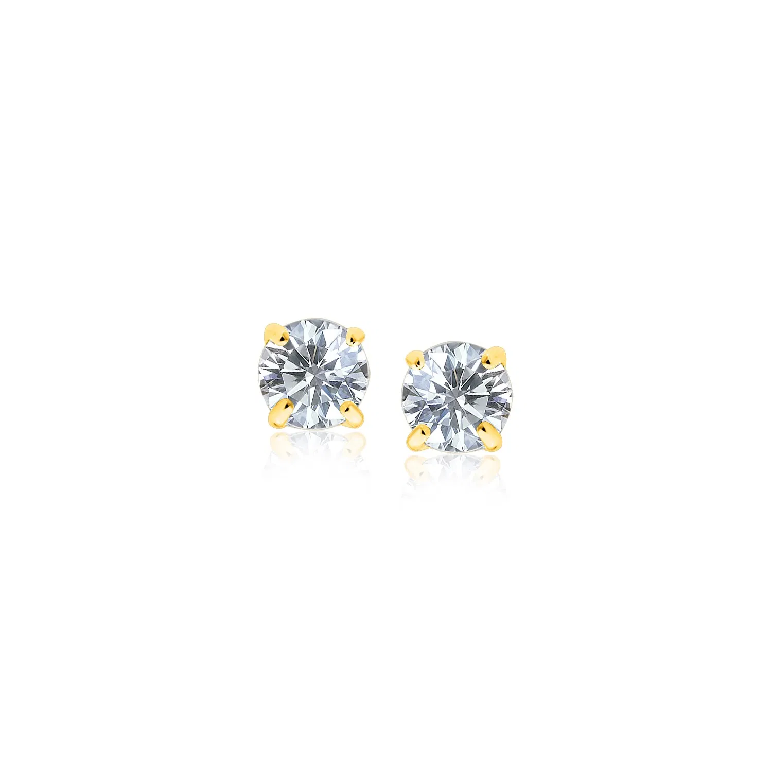 14 Karat Gelbgold Stud Ohrringe mit Weißfarben Facetted Cubic Zirkonia (3mm)