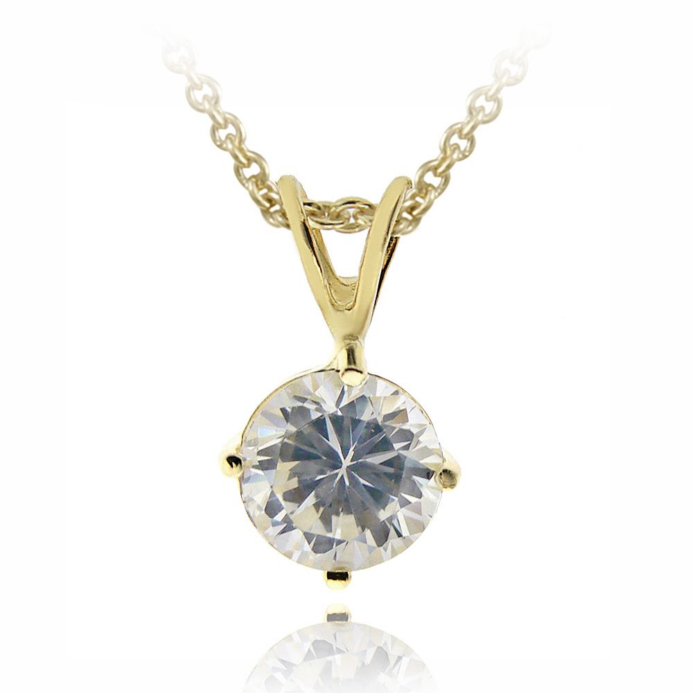 18 Karat Goldplatte 2ct CZ Round Solitaire Halskette, 8mm