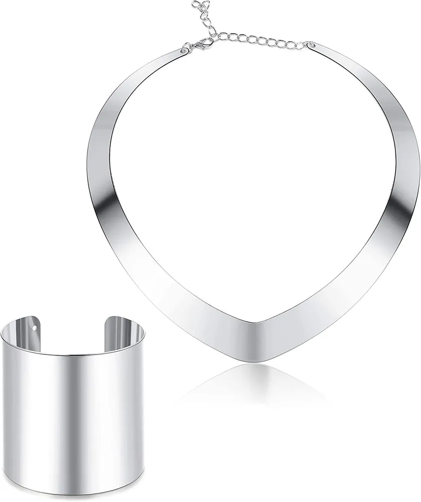 Bib Choker Kette Set für Frauen Breite Manschette Armbänder Statement Hoop Ohrringe Schmuck