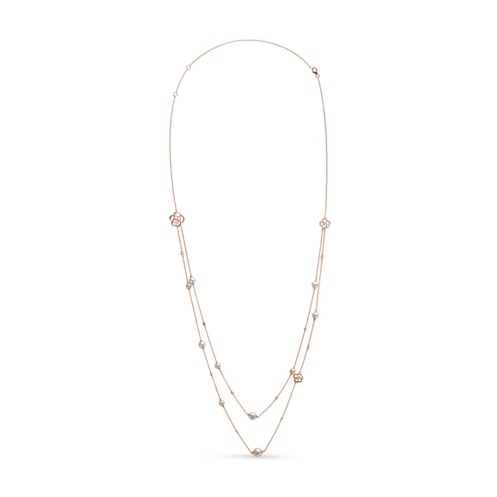 18 Karat Rose Gold 1 / 2 Cttw Diamant und Frischwasserperle Doppelstrand Station Halskette (G-H Farbe, SI1 - SI2 Klarheit) - Verstellbar bis 16