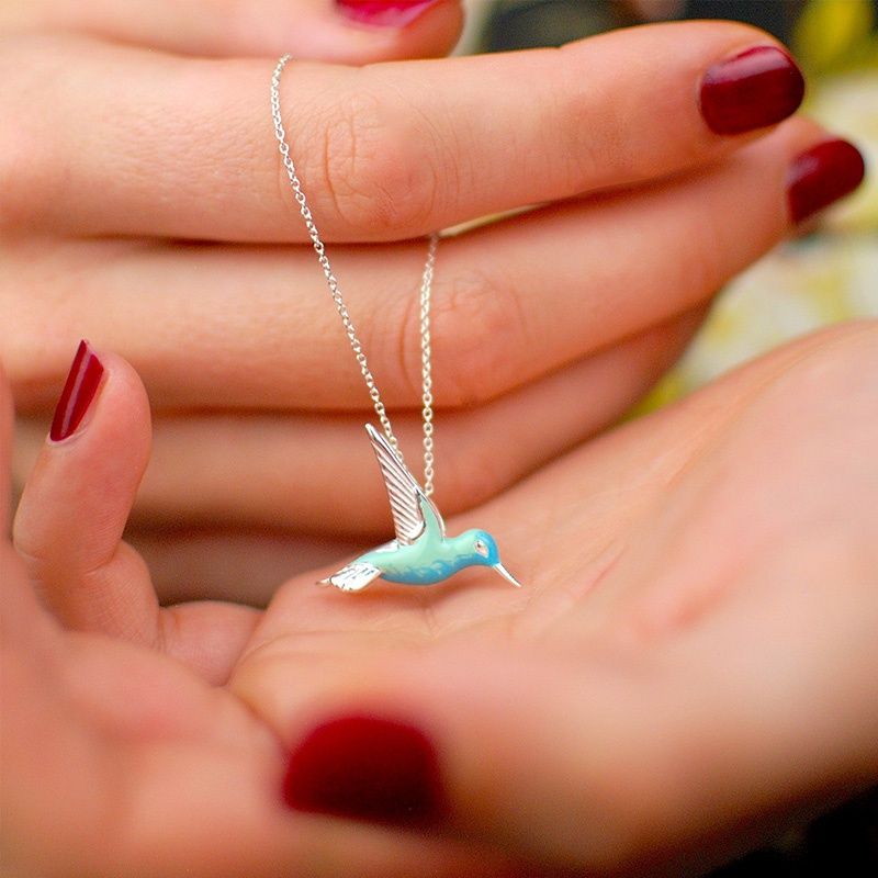 Exquisite blaue Hummingbird Anhänger Halskette für Frauen