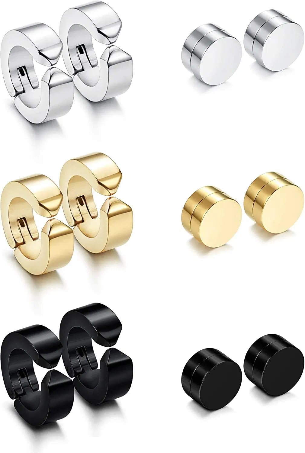 6 Paare Edelschleife Ohrringe Magnetische Fake Gauges Ohrstöcke Nicht-Pierced Clip On Huggie Cuff Ohrringe Set für Männer Frauen