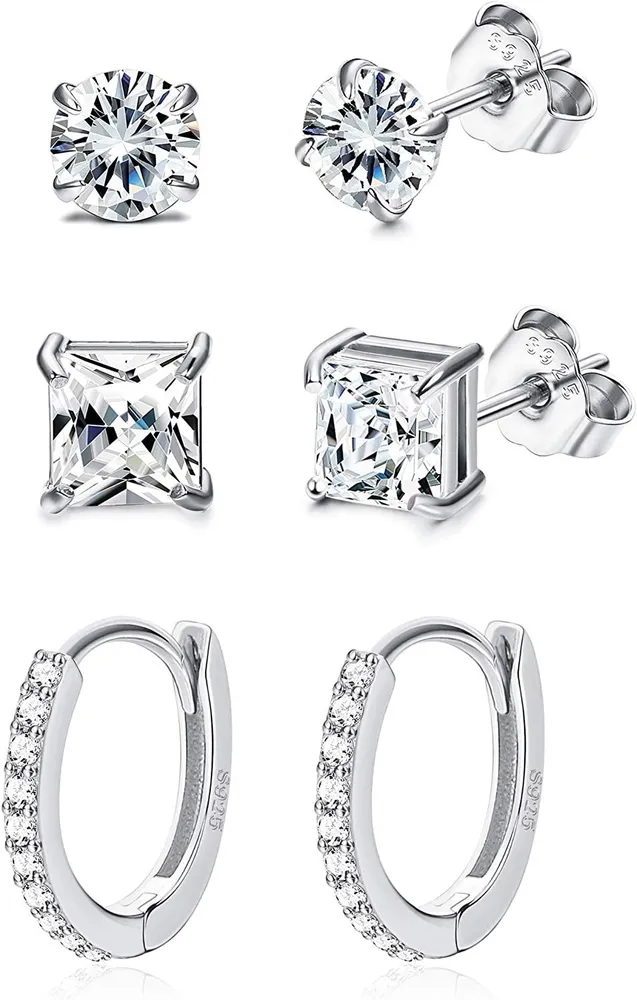 3 Paare 925 Sterling Small Hoop Ohrringe Stud Ohrringe Set Kubik Zirkonia Manschetten Ohrringe Tiny Knorpel Huggie Hoop Ohrringe Piercing Stud für Frauen Mädchen CZ Ohrringe Hypoallergen