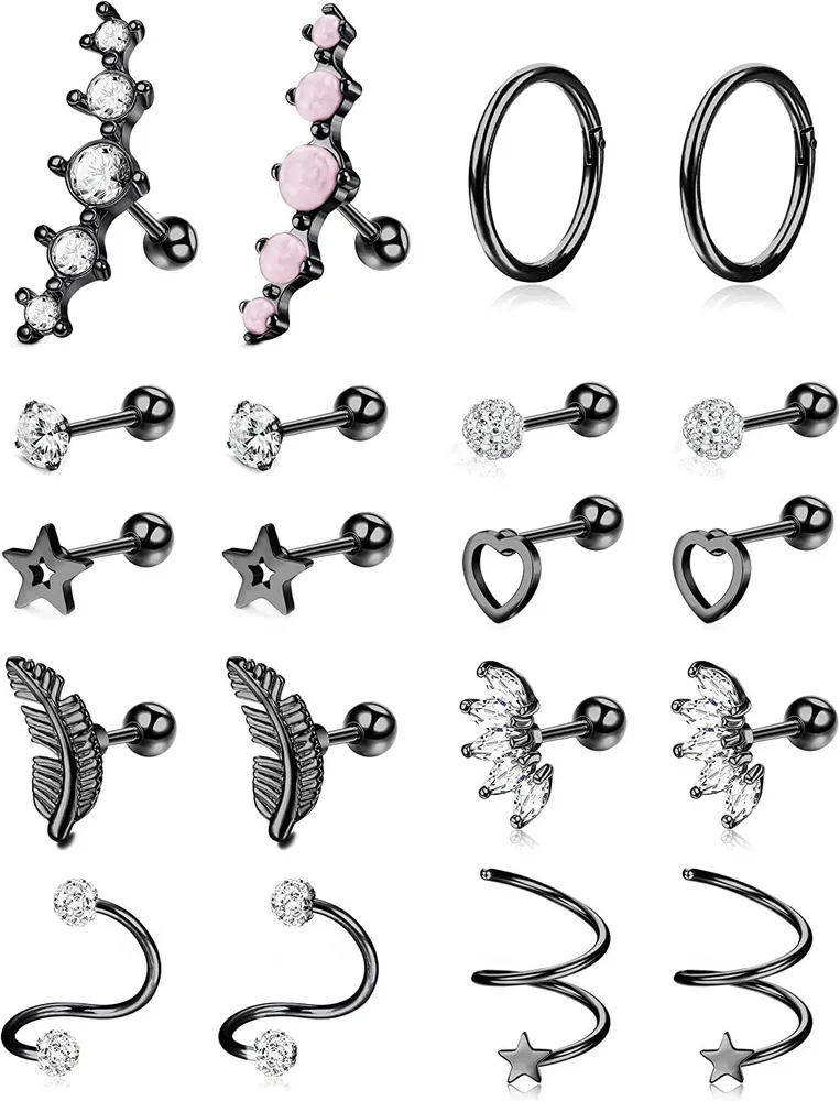 10 Paare Edelknorpel Ohrring Tragus Helix Piercing 16 Gauge Knorpel Ohrring Stud Hoop Forward Helix Tragus Ohrringe für Frauen Männer Tone