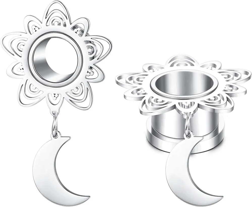 1paar Ohr-Tunnel - Stecker Edelstahl Doppel-Flacked Ohr-Tunnel Expander Stretcher Gauges Mond-Typ - Ohr-Piercing für Frauen
