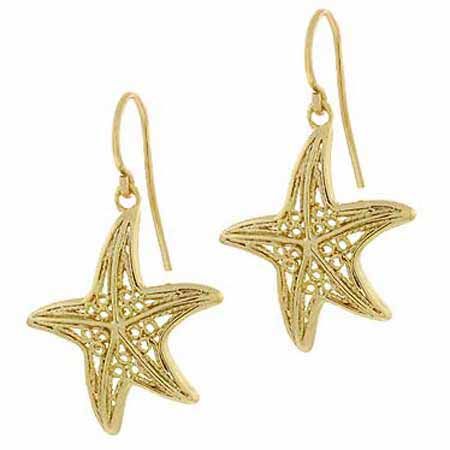 18 Karat Gold über Sterling Silber Filigree Star Fish Dangle Ohrringe