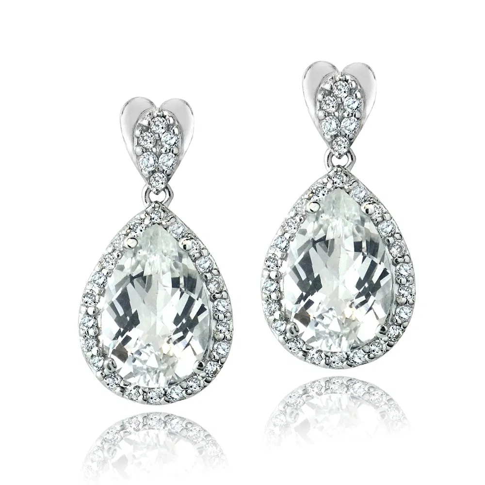 Silberton 7,5ct Weiße Topaz & CZ Teardrop Dangle Ohrringe