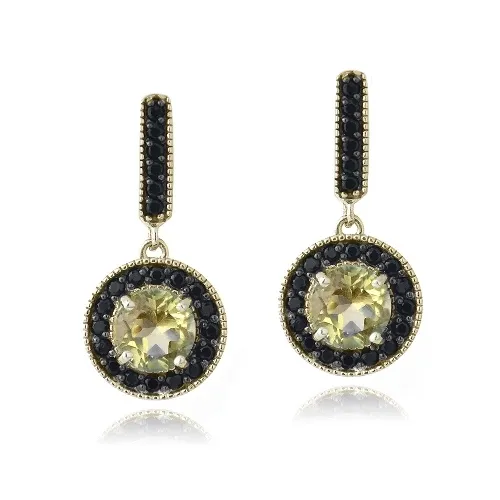 18 Karat Gold über Sterling Silber 2,5 Karat Citrine & Schwarz Spinel Round Dangle Ohrringe