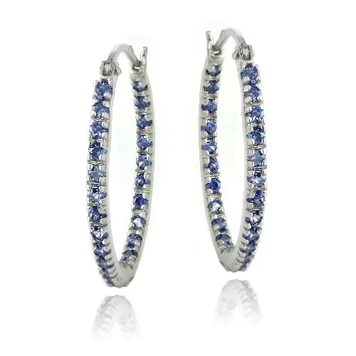 Sterling Silber Inside Out Tanzanit CZ 22mm Oval Hoop Ohrringe