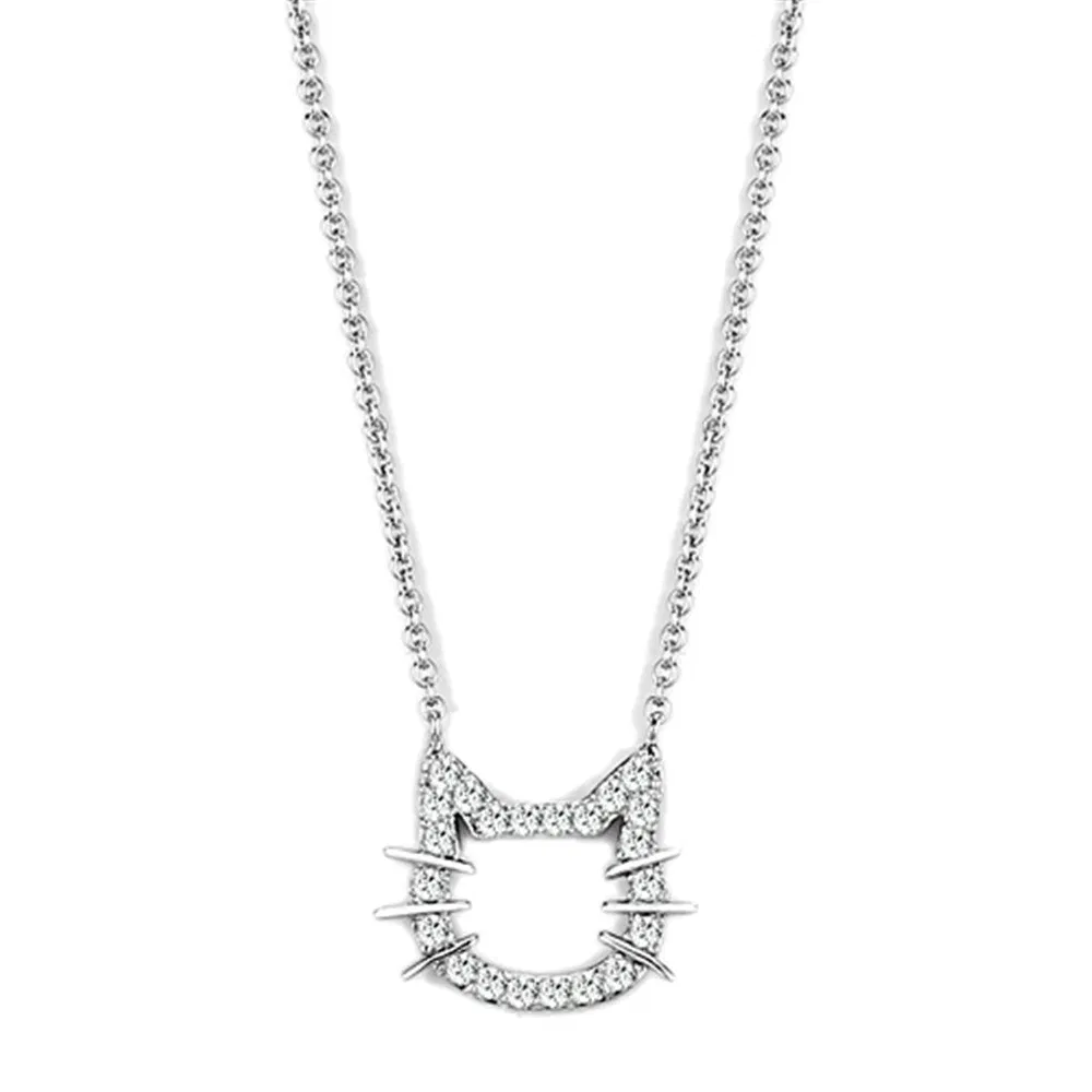 3W446 - Rhodium-Messing - Halskette mit AAA-Klasse CZ in Clear
