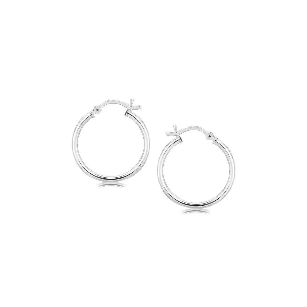 Sterling Silber polierte dünne Hoop-Ohrringe mit Rhodiumplatzierung (2x20mm)