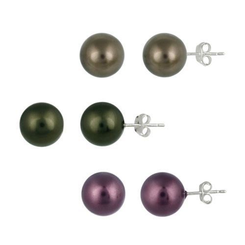 Sterling Silber Burgund, Braun, Dunkelgrün Echte Swarovski Elemente 10mm Perlen Ohrringe Set