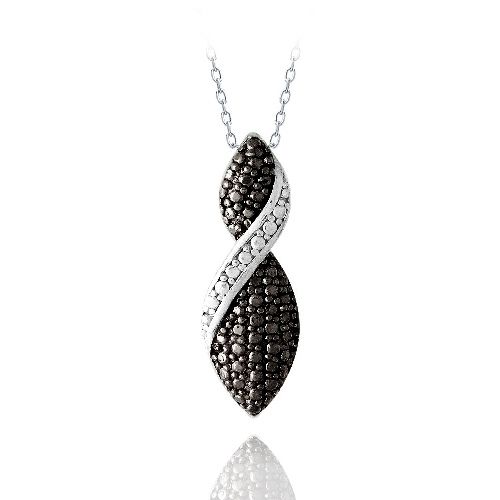 Sterling Silber Schwarz Diamant Akzent Twist Halskette