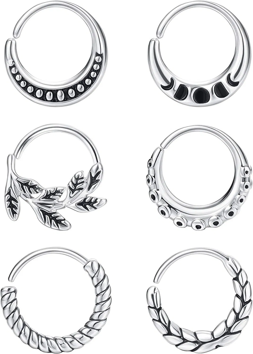6pcs Edelstahl 20G Nasenringe Hoop Knorpel Ohrringe Helix Tragus Daith Piercing 9mm Septum Ringe Körper Piercing für Frauen Männer