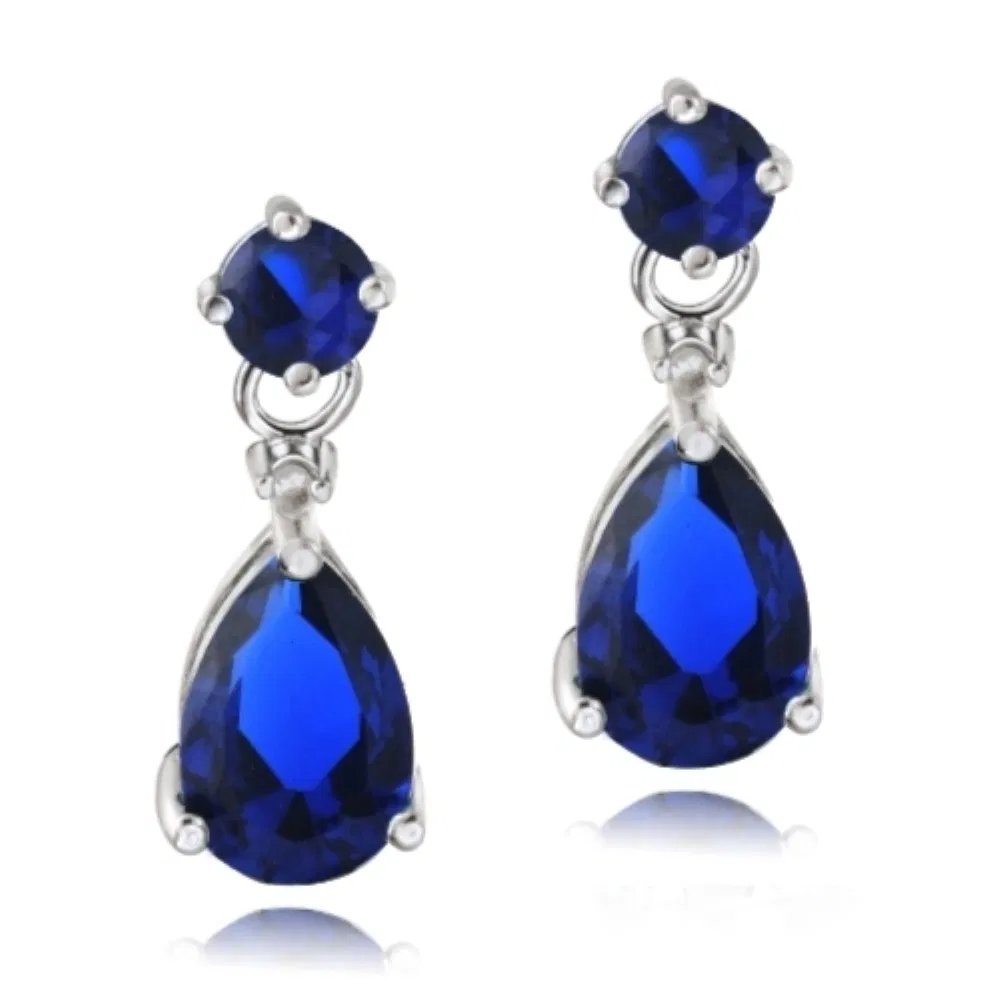 Sterling Silber geschaffen Saphir & Diamant Akzent Tränentropfen Ohrringe