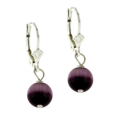 Sterling Silber 8mm Purple Cats Eye Bead Lever-Back - Ohrringe