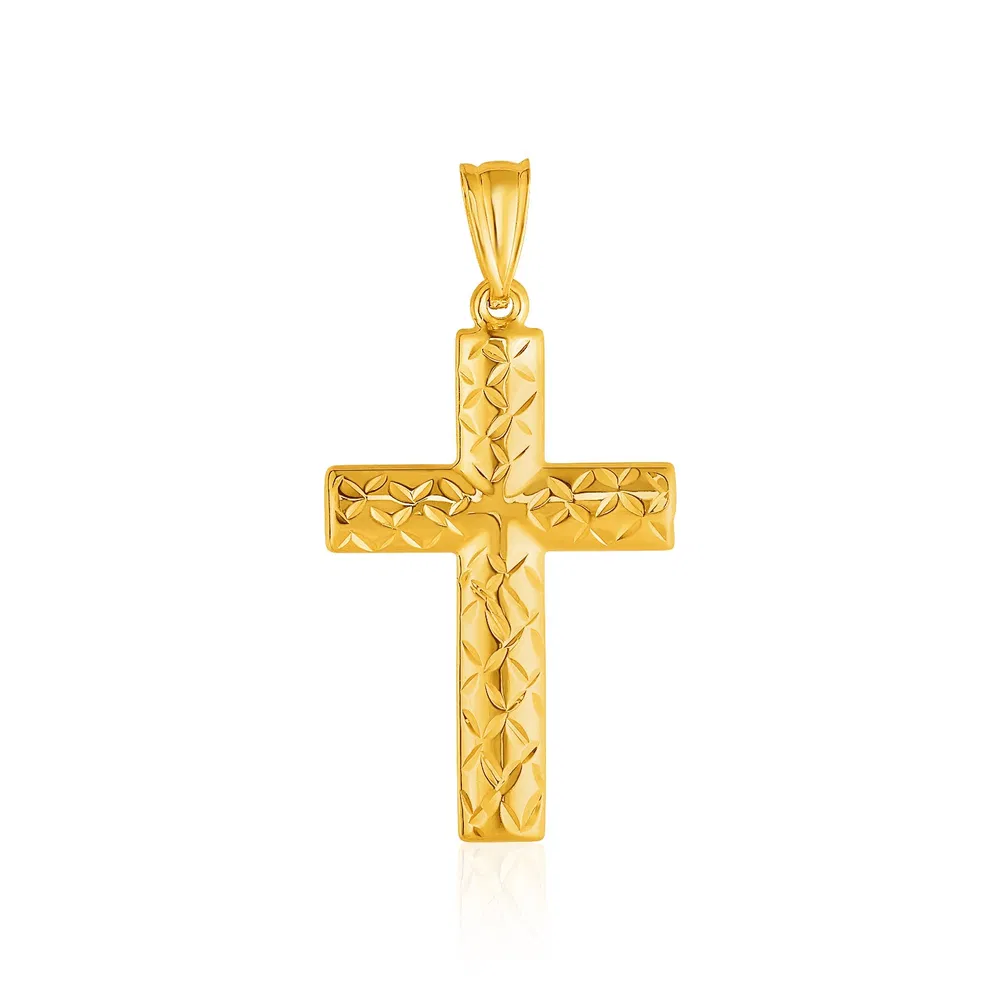 14 Karat Gelbgold Reversible Textured Cross Anhänger
