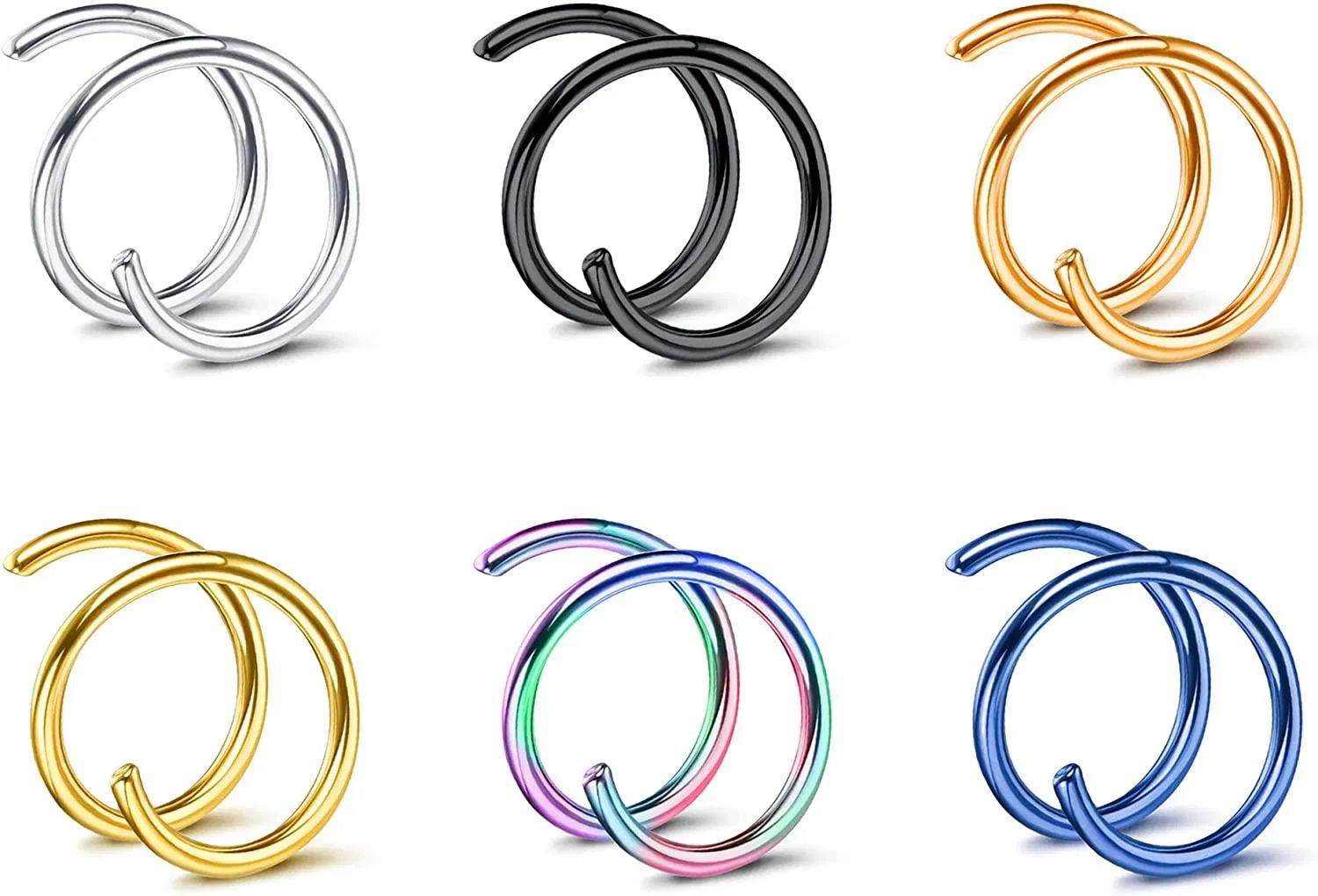 Doppel-Nase - Ring für Einzel-Piercing 20G G23 Titan-Spiral - Nasen-Ring - Schreifen Knorpel-Lippe - Septum-Ringe Daith Tragus Helix Conch Nasenloch Piercing für Frauen Mädchen