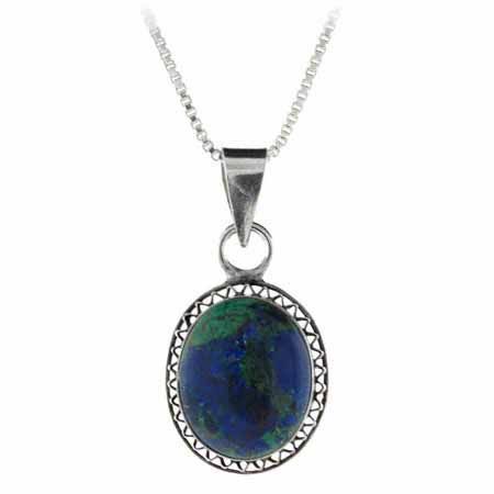 Sterling Silber Echt Azurite Stein Filigree Oval Anhänger