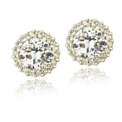 Goldton über Sterling Silber CZ Halo Stud Ohrringe