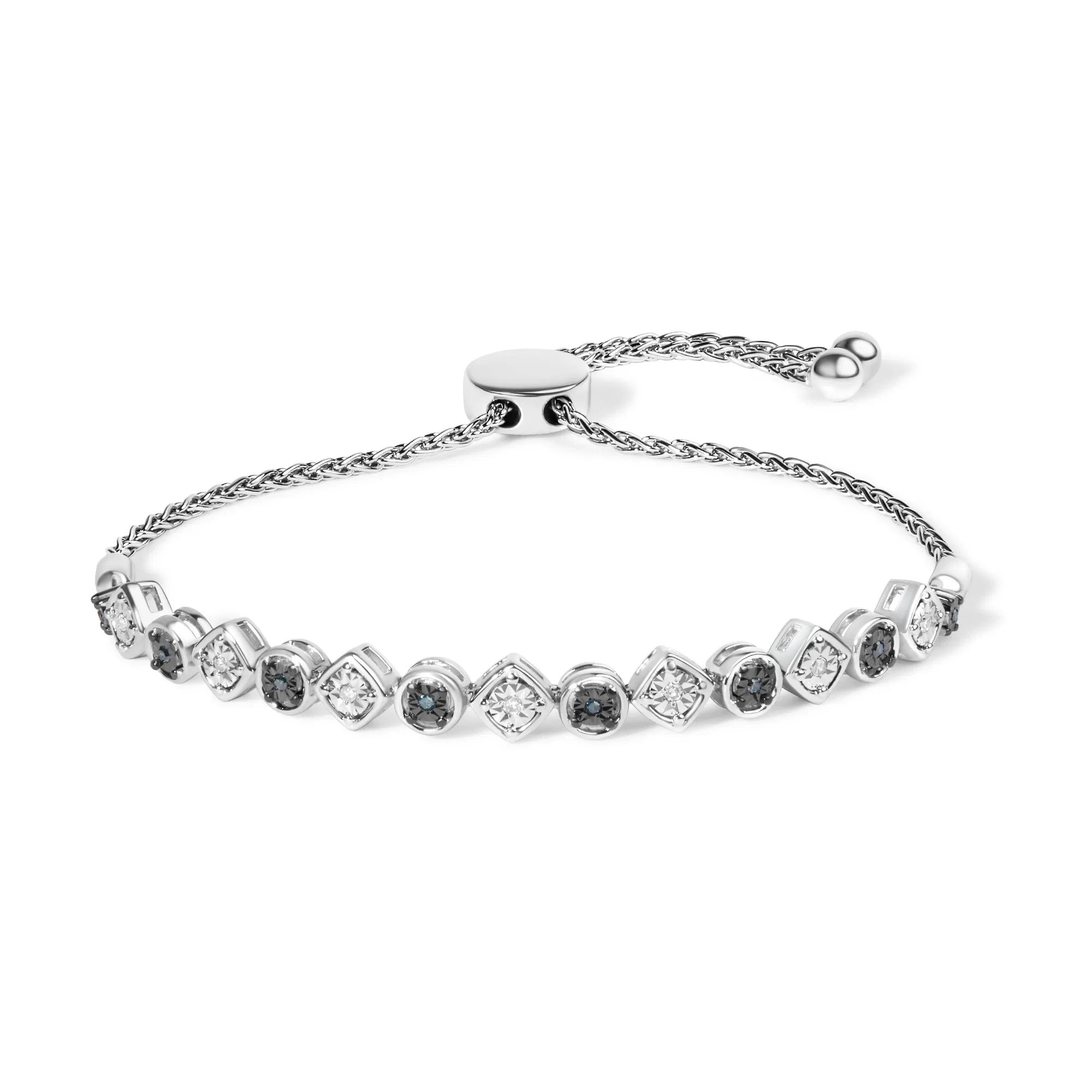 925 Sterling Silber 1 / 10 Cttw Wechselblau und Weiß Diamond Bolo Link Armband (Blau / I-J Farbe, I2 - I3 Klarheit)