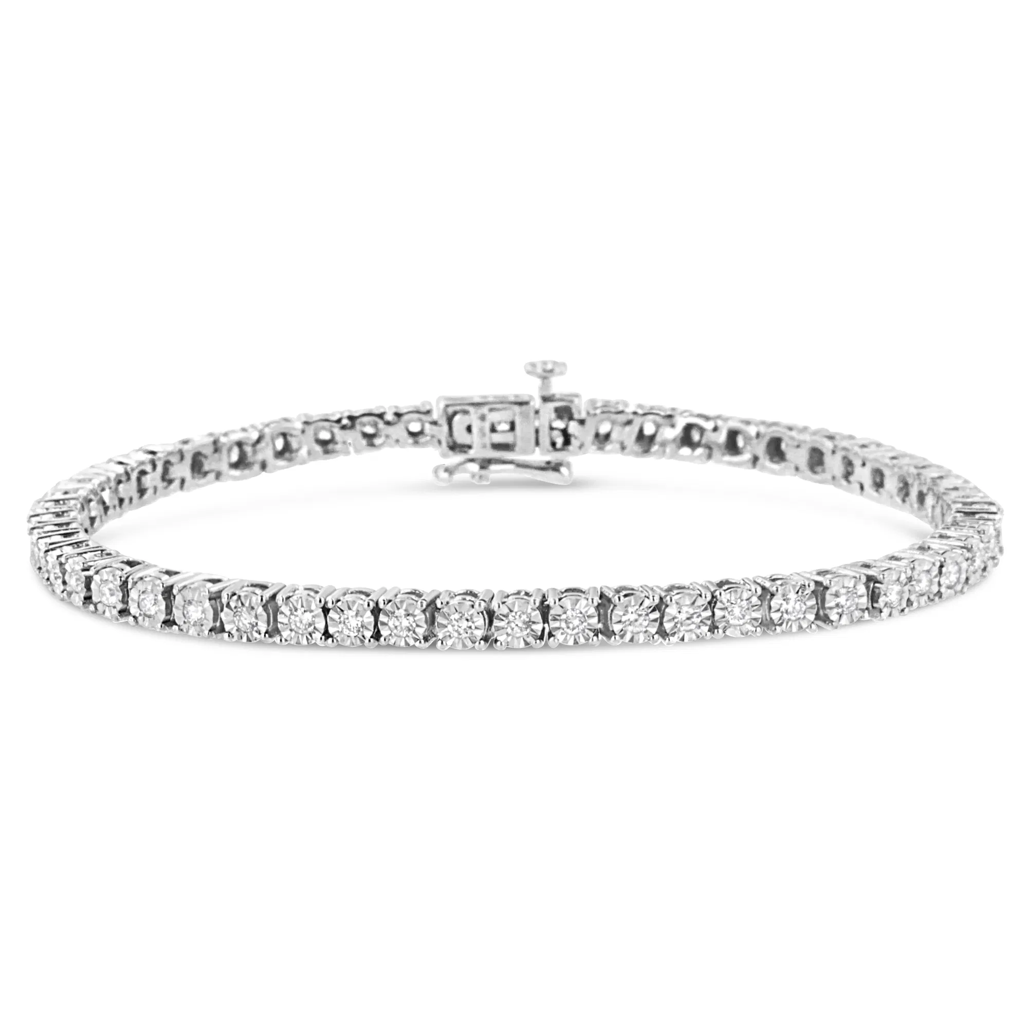 .925 Sterling Silver Lab Grown Diamond Illusion-Set Miracle Plate Tennis Armband - 7,25