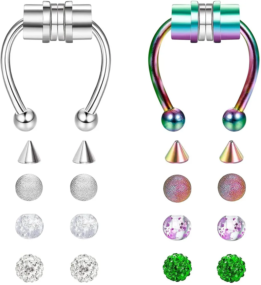 Magnetisches Septum Nasenring Hufeisen Falsche Nasenring Schleife für Frauen Männer 316L Edelstahl Faux Septum Ringe Nicht-Piercing - Clip auf Nasenschleife Ringe mit Ersatz