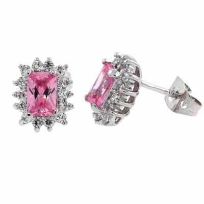 Sterling Silver Pink CZ und simulierte Diamant CZ Post Ohrringe