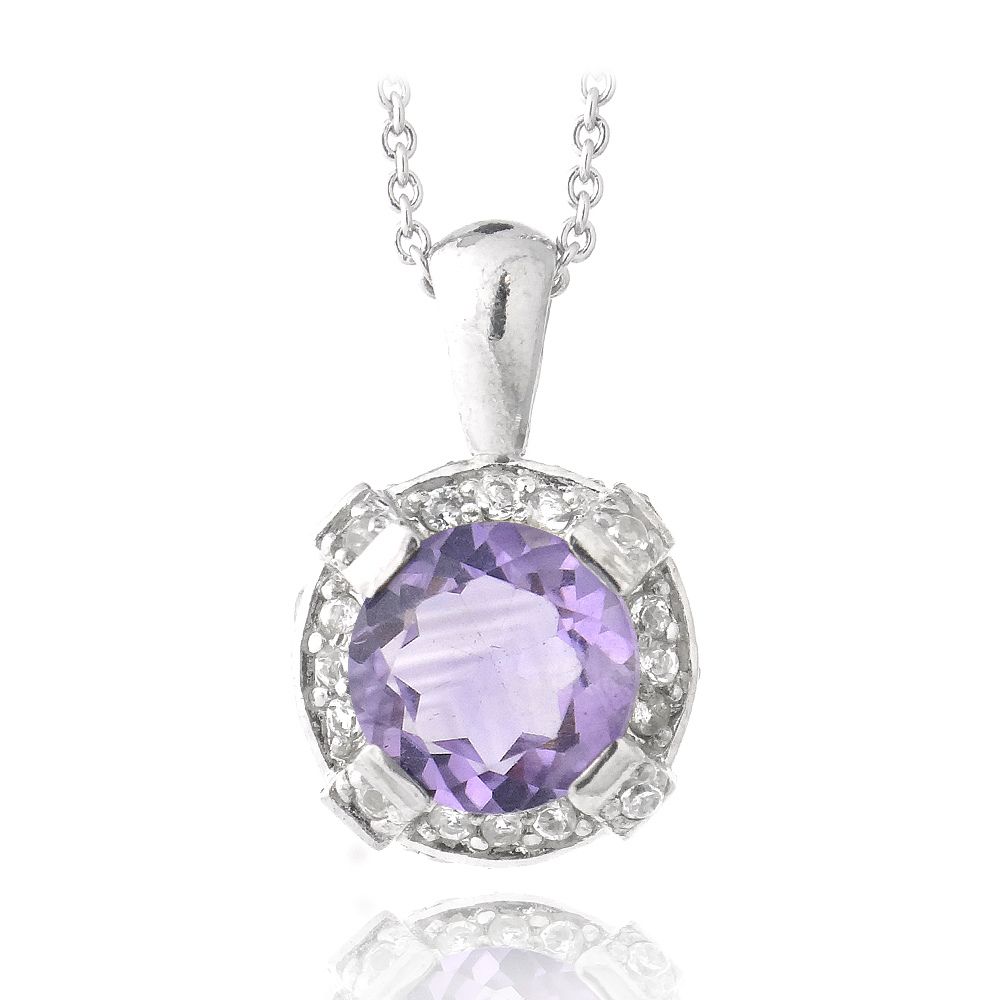 Sterling Silber 2,75 ct TGW Amethyst & weiße Topaz Round Kette