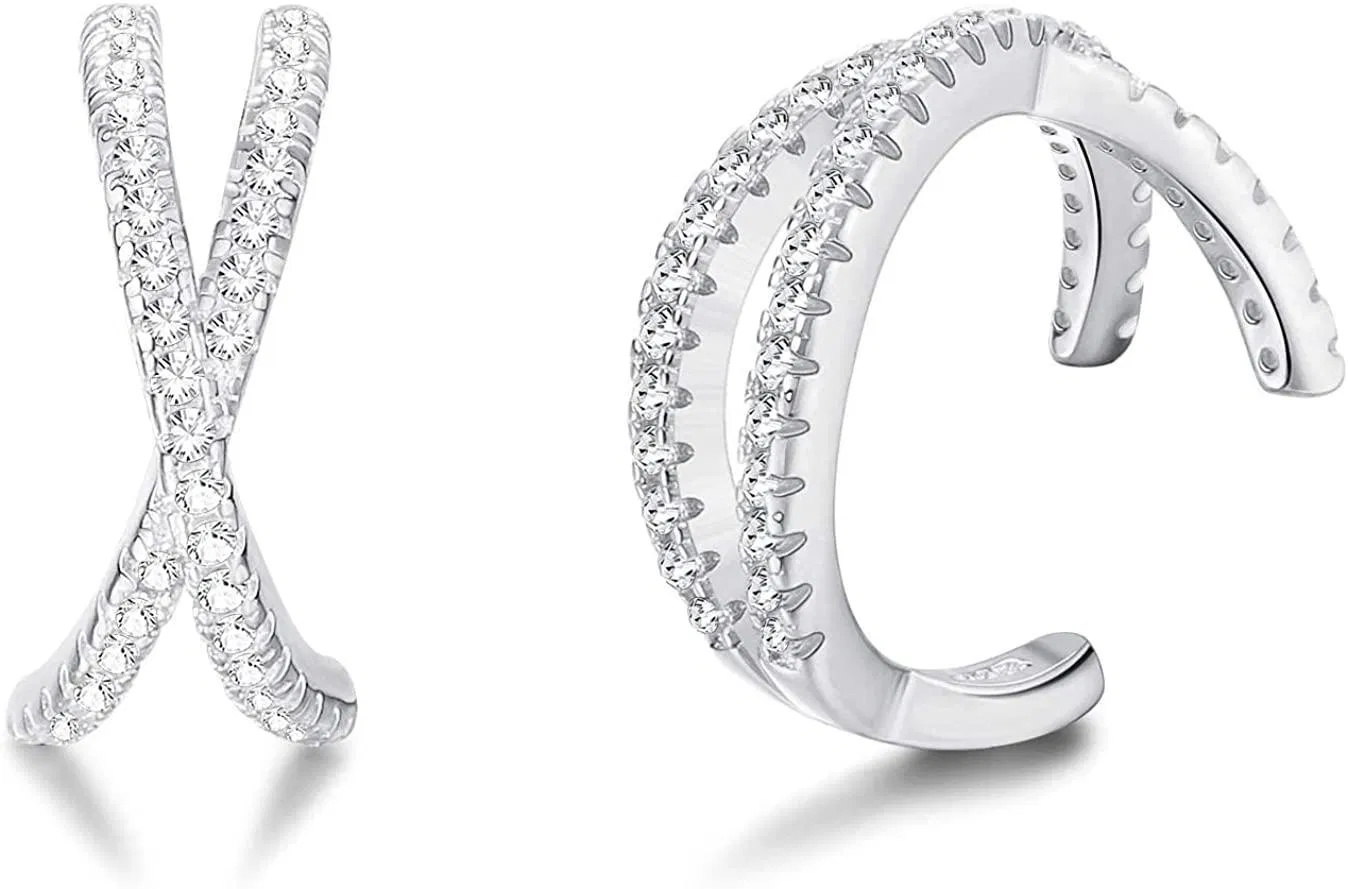 S925 Sterling Silber Ohr Manschetten für Frauen Kleine Knorpel-Schleife verstellbare X-Form - Ohrring für Frauen gepflastert CZ Non-Piercing - Ohrringe für Teenager Mädchen