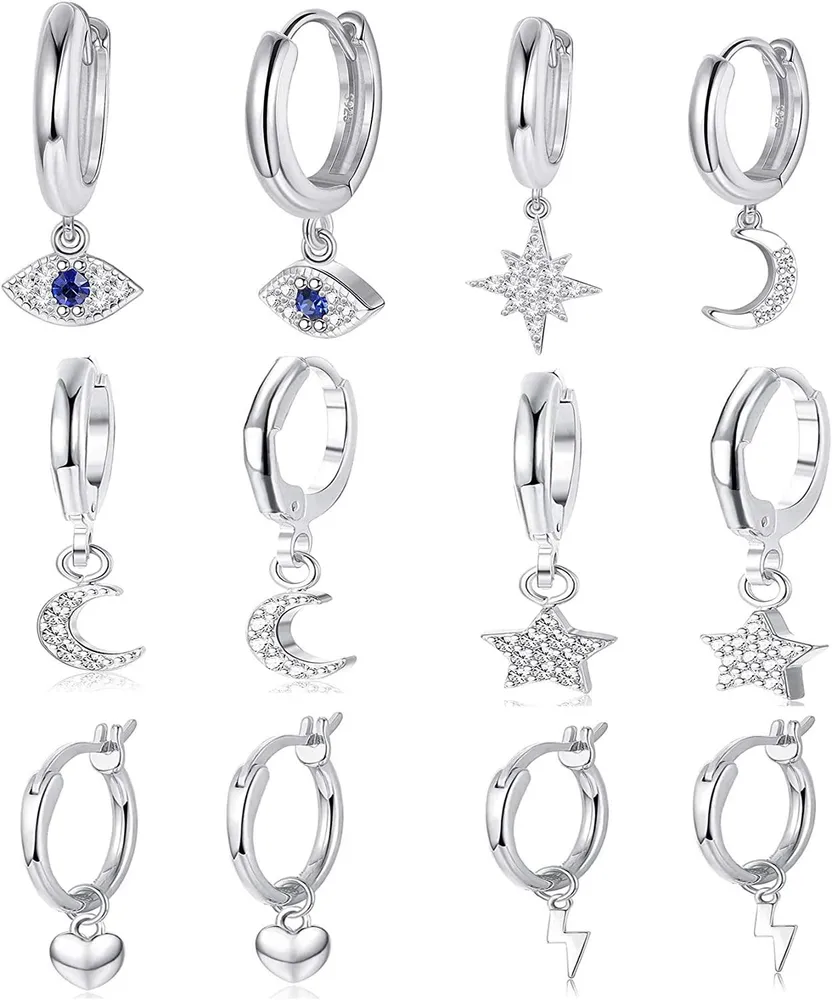 6 Paare Huggie Hoop Ohrringe für Frauen Herz CZ Stern Mond böse Augen Dangle Hoop süße Drop Ohrringe Set