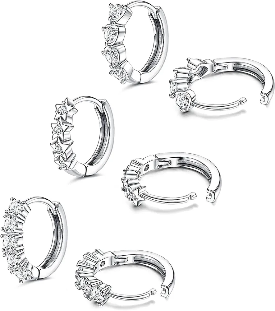 3Paars Cubic Zirkonia Knorpel-Schleife - Ohrringe für Frauen Mädchen winzig süßes rundes Star-Herz CZ Huggie-Schleife - Ohrringe hypoallergene Scharnier-Manschette - Ohrringe Piercing-Schmuck (8mm / 10mm / 12mm)