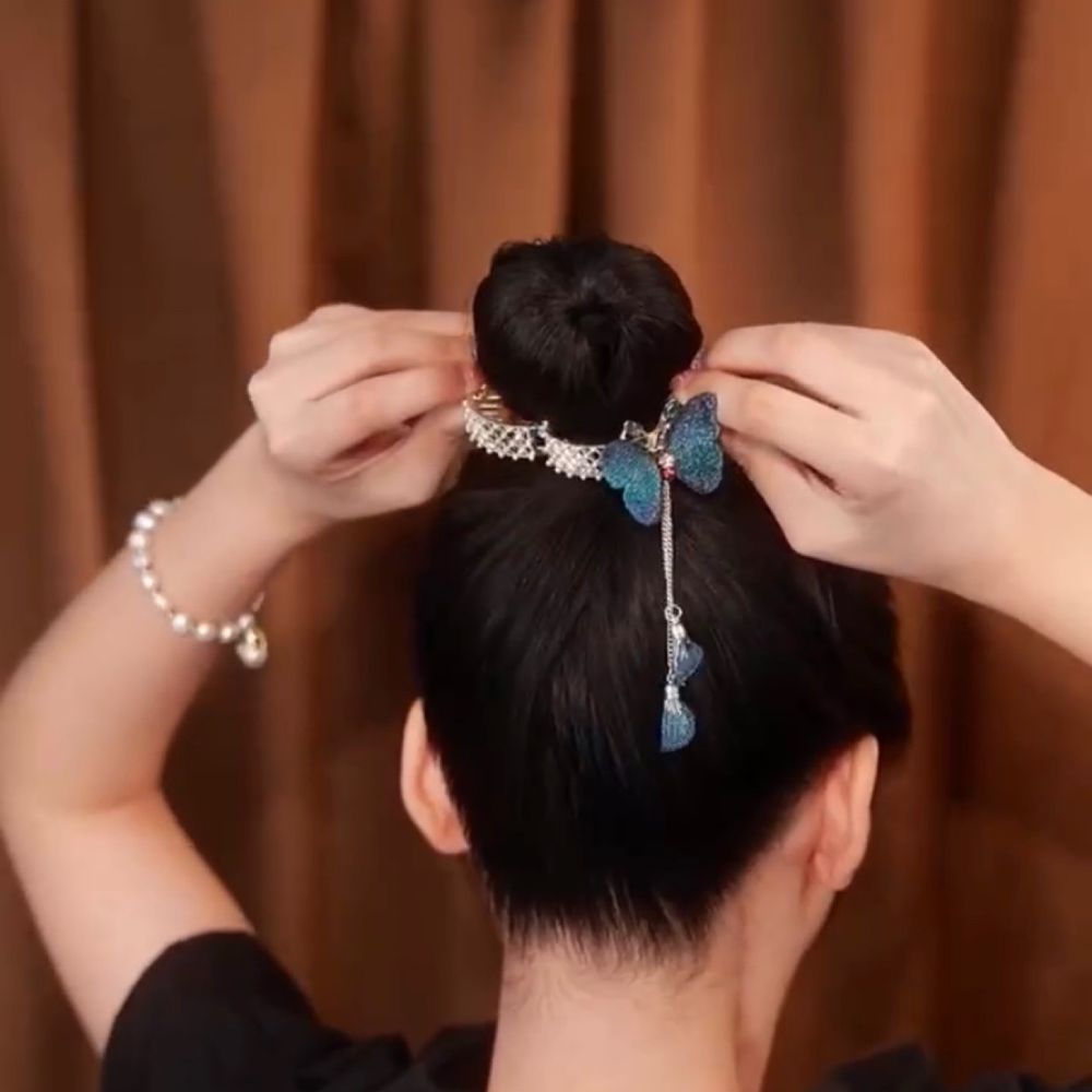 Bestickte Schmetterling Ponytail Schnalle Zircon Tassel Grip Clip