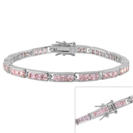 Sterling Silber Quadrat Pink CZ Tennis Armband