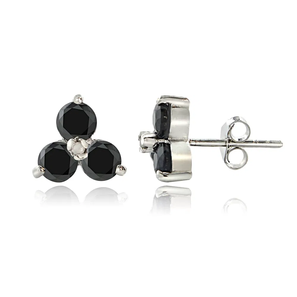 Sterling Silber Saphir & Diamant Akzent Drei Stein Ohrringe