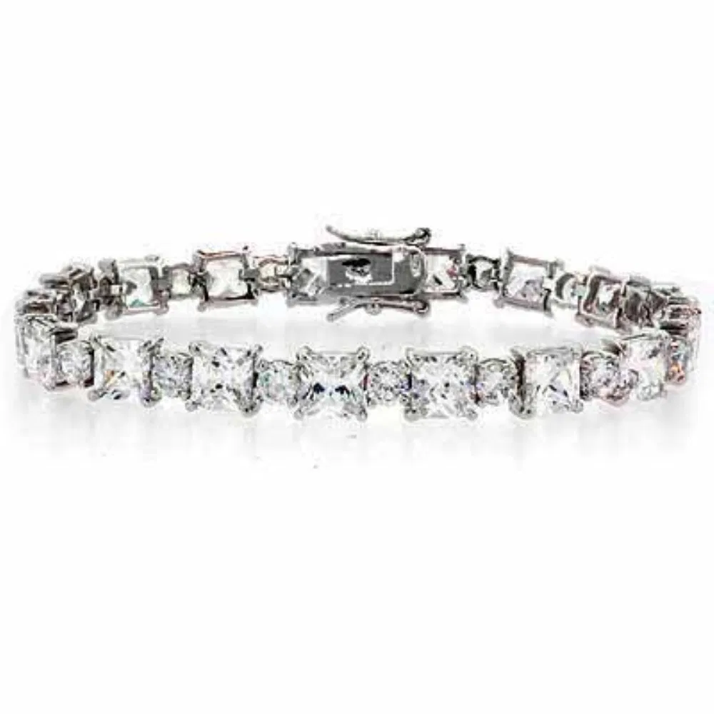 Sterling Silber CZ Circle & SqaureTennis Armband