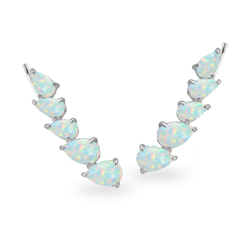 Sterling Silber simulierte Opal Teardrop Curved Climber Crawler Ohrringe