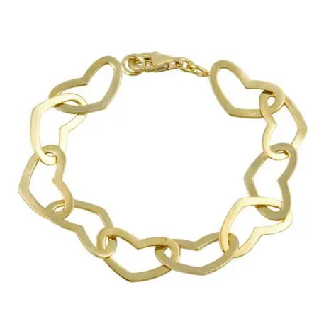 18 Karat Gold über Silber poliert Heart Link Armband