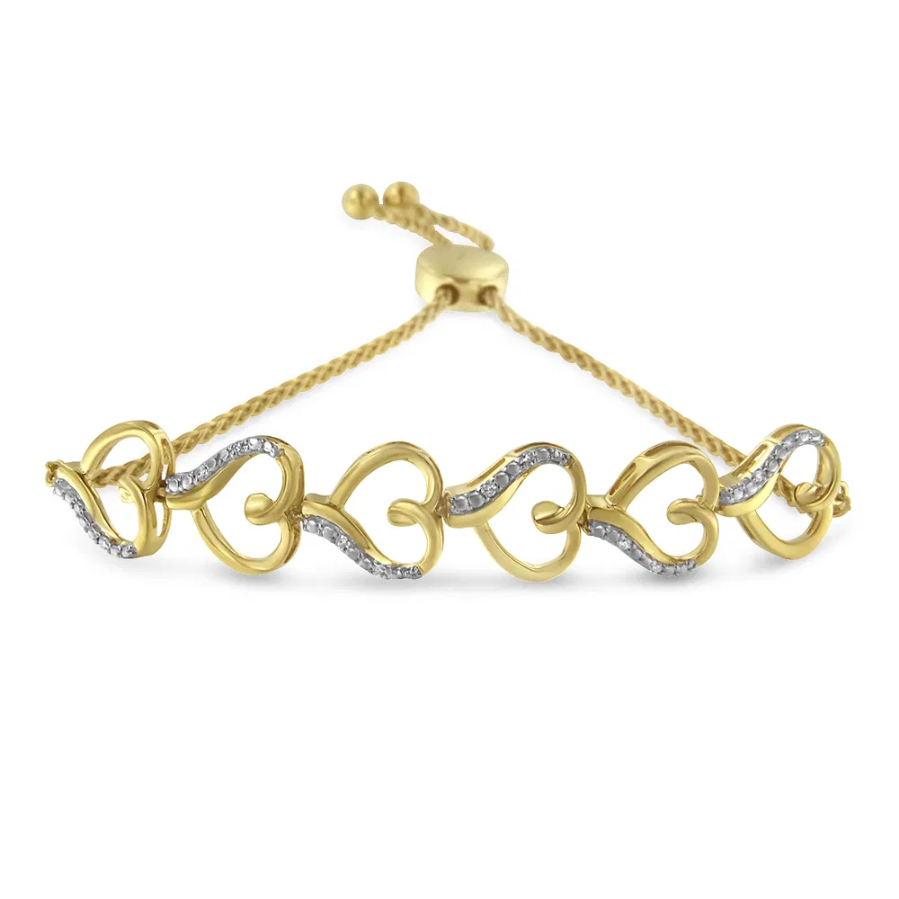 Bolo 14 Karat Gelbgold Plated .925 Sterling Silber Diamant Akzent Herz Link Armband (H-I Farbe, I2 - I3 Klarheit)
