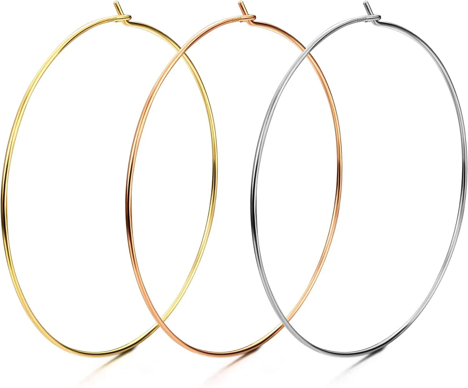 3 Paare Sterling Silber Big Hoop Ohrringe Dünner Draht Leichtgewicht Schleifen 18K Gold Plated Rose Gold Plated Silver Big Hoop Ohrringe für Frauen