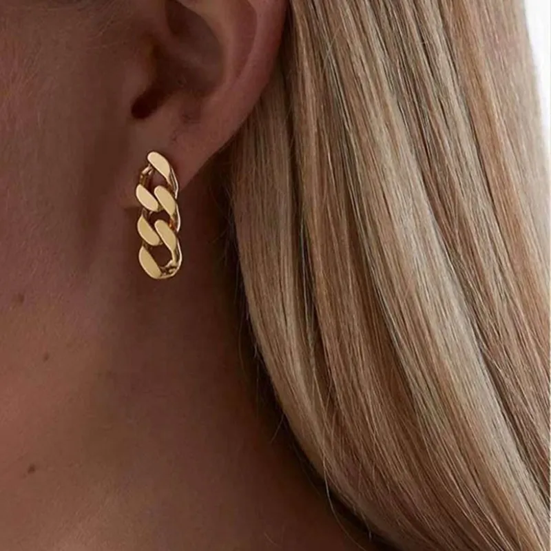 Edelstahl Damen Schmuck 18K Gold überzogen Dicke Kuban Link Ketten Ohrringe