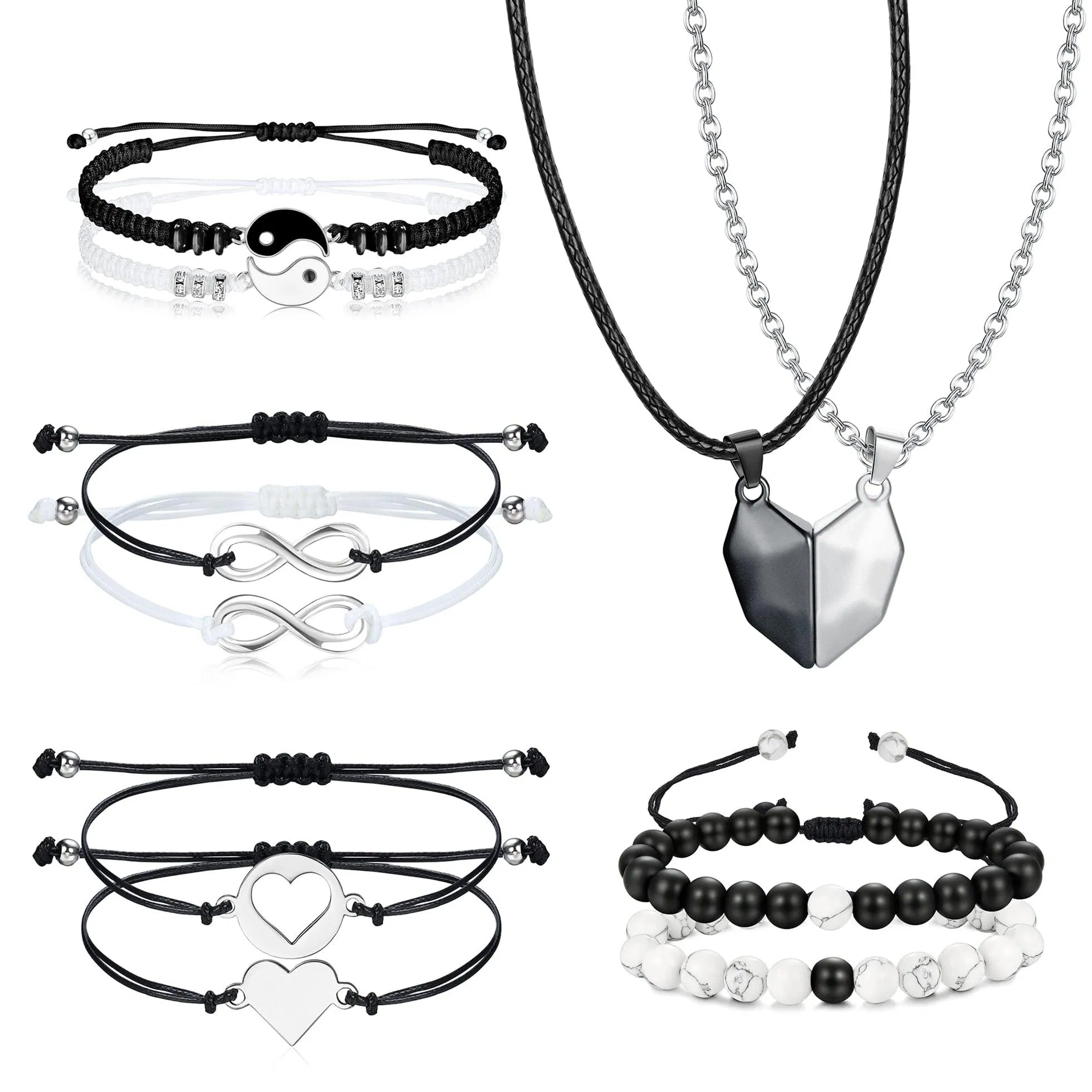 10pcs passende Armbänder Halskette für Paare Wunsch Stein Herz Magnet Paare Halskette Yin Yang Infinity Perlen Armband BFF Freundschaft Beziehung Paare Valentinstag Geschenke