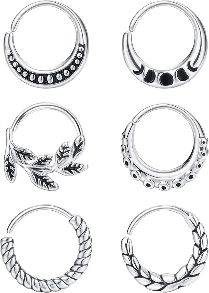 6pcs Edelstahl 20G Nasenringe Hoop Knorpel Ohrringe Helix Tragus Daith Piercing 9mm Septum Ringe Körper Piercing für Frauen Männer