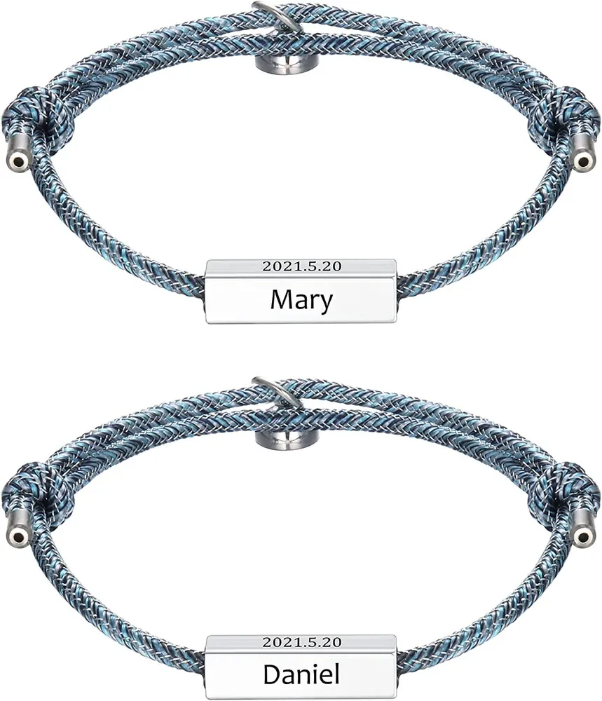 Custom Couple Armbänder Personalisierte Nameplated Datum Gravur ID Matching Couple Armbänder für Freund und Freundin Personalisierte geflochtenen Seil Armbänder für Frauen Männer