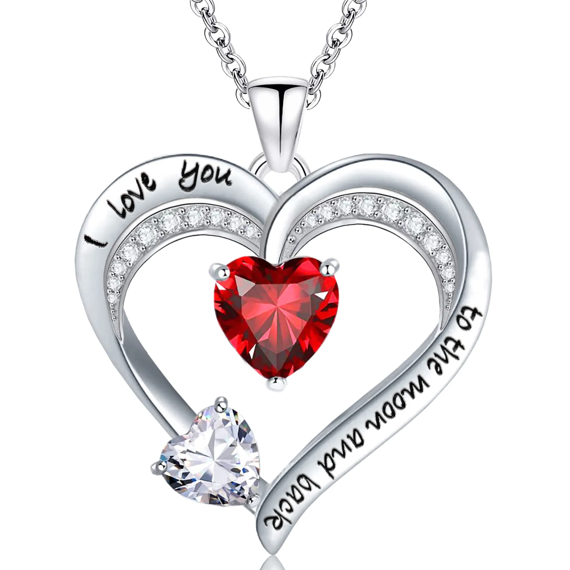Liebe Herz-Hänger Halskette 18K Weißgold Plated 5A Kubik Zirkonium Gravitiert Ich liebe Sie Herz Schmuck Geschenk für Frauen Frau Mädchen