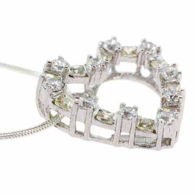 Sterling Silber Licht gelb und simuliert Diamant CZ Quadrat und Kreis Herz Anhänger