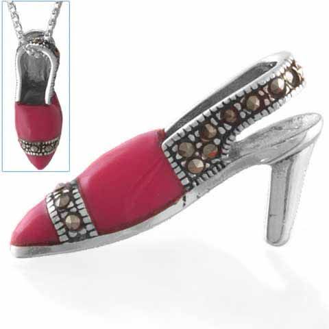 Sterling Silber Marcasite Pink High Heel Schuh Anhänger