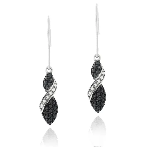 Sterling Silber Black Diamond Accent Twist Dangle Ohrringe